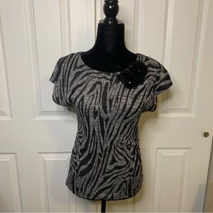 Cable & Gauge Zebra Print 3D Flower Blouse